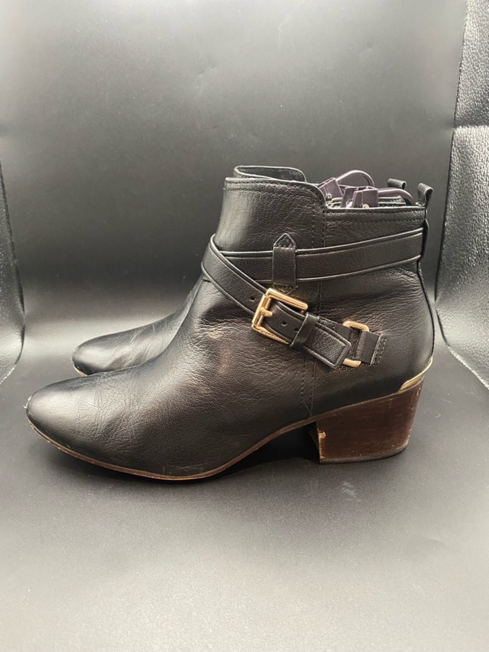 Coach Pauline Leather Ankle Boot In Black w Buckle and Side Zipper Sm Heel 8.5B